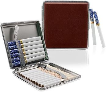 HASTHIP® Cigarette Case King Size for Men Women Holds 20 Cigarettes Case Box Holder Brown Leather Vintage Hard Metal Full Pack, Gifts for Men
