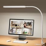 SKYLEO Desk Lamp - 85cm Desk Light - Flexible Gooseneck - 5 Color Modes X 11 Brightness Levels - 1300LM - Timmer & Memory Function - 12W Clip on Light - White