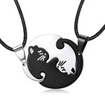 Finrezio 2 Pcs Stainless Steel Cat Couple Pendant Necklace Pet Puzzle Piece Matching Necklace Gift Couple Set