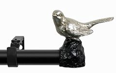 Meriville 1-Inch Diameter Single Window Treatment Curtain Rod, Pewter Bird Finials, 84-Inch to 120-Inch Black Rod