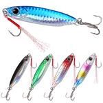 Tripquips Saltwater Jigs Fishing Lures with Ultra-Sharp Hooks, Saltwater Spoon Lure for Tuna Salmon Grouper, Sea Fishing Jigging Lure, Trolling Spoon for Bass Fishing-15g-5PCS