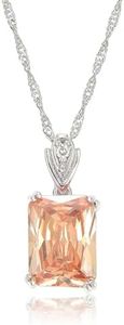 RIZILIA ICON Birthstone Necklace for Women - Rectangular Radiant Cut CZ Solitaire Pendant in November Champagne CZ - 18K White Gold Plated, 18"+2" Chain - Gift Boxed for Her, Mother Birthday