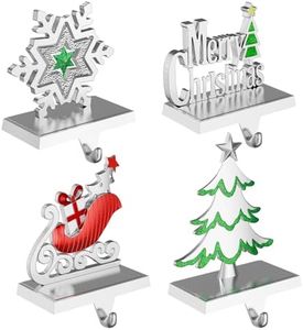 Homyplaza Christmas Stocking Holders for Mantle Weighted Metal Stocking Hangers Hooks for Fireplace Christmas Decorations (Set of 4)