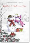 doodlecards Brother & Sister-In-Law Christmas Card Two Snowmen Medium Size with Plain Envelope