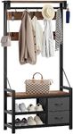 YITAHOME Coat Rack, 5 in 1 Hall Tree with Shoe Bench, 17 Movable Hooks and 2 Drawers, Freestanding Shoe Bench, and Wall Rack for Entryway