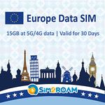 Europe Data ONLY SIM Card 30Days | 5G/4G LTE High Speed Prepaid Data Sim Card | Good Connection | REFILLABLE! (15GB / 30Days)