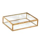 Art India Collections Rectangular Glass Jewelry Box - Elegant Gold Design Handmad & Pure Brass and Glass Material - 8x6x1.5 Inches