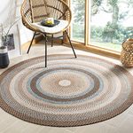 SAFAVIEH Braided Collection 3' x 3' Round Brown/Multi BRD313A Handmade Country Cottage Reversible Area Rug