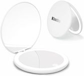 Kintion Travel Mirror with Light, 1X/10X Magnification Compact Mirror, 4" Rechargeable LED Purse Mirror, Dimmable 3 Color Temperature, Portable Lighted Pocket Mirror, White