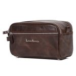 LOUIS STITCH Unisex Brunette Brown Italian Leather Toiletry Kit Travel Organizer Pouch with Multiple Compartments Grooming Shaving Cosmetic Vanity Toileteries Bag for Men and Women (TK-TF-BB)