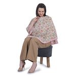 Mum's Caress Nursing Cover for Breastfeeding Multi Use Poncho Style Scarf, Cotton Feeding Apron Breathable Maternity Top Pink Gray Floral