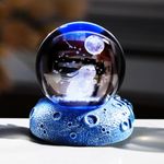 3D Crystal Ball Engraved Rabbit and Moon with Night Lights, 6cm/2.36 in. Glass Globe Figurines Gifts with Space Base for Women Daughter, Collectible Ornaments for Home Keepsake for Her Mum