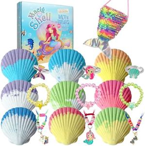 Magic Shell Bath Bomb Gift Set for Kids, 9 Pack Bath Bombs with Little Mermaid for Girls, Organic Bath Bombs with Surprise Inside.