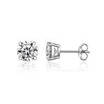 Sterling Silver Moissanite Stud Earrings Set, Diamond Stud Earrings Set 4 Prong Round Moissanite Diamond Stud Earring For Women and Men, 6mm, Sterling Silver, Moissanite