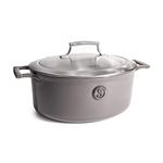 SAVEUR SELECTS Enameled Cast Iron 6-Quart Oval Roaster with Stainless Steel Lid, Rabbit Grey, Voyage Series