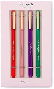 Kate Spade New York Felt Tip Ballpoint Pens, Black Ink Pen Set of 4, Fine