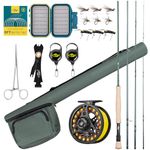 SF Fly Fishing Rod Combo Starter Kit 4 Piece 8WT 9FT Emerald Green 24T Carbon Fiber Trout Fly Rod with Reel, Rod case, Fly Box with Flies,Tapered Leader, Knot Tying Tools