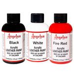 Angelus Acrylic 4 oz Paint, Black, White & Fire Red Trio