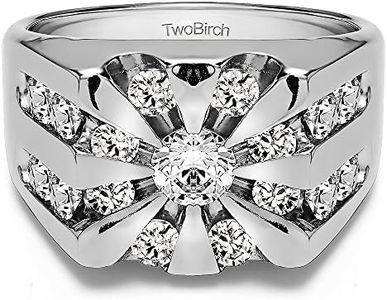 TwoBirch Sterling Silver Round Channel Set Sun Burst Style Men's Ring With Cubic Zirconia(2Ct. Size 9)