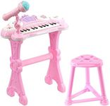 Kids Electronic Keyboard Organ Piano With Lights 24 Keys Drums Microphone & Stool Toy