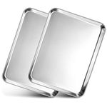 Toaster Oven Pan Tray, P&P CHEF Stainless Steel Baking Pan Cookie Sheet, Set of 2 (12.5’’ x 9.75’’ x 1’’), Rolled Edge & Round Corner, Mirror Finished & Easy Clean