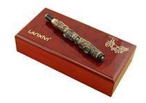 Lanxivi Jinhao Twins Dragon Playing Pearl Fountain Pen Red Jewerly Wooden Gift Box (Gray-red)