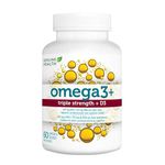 Genuine Health Omega3+ Triple-Strength + D3, 60 softgels, 647mg EPA, 253mg DHA, 1000IU Vitamin D3, Supports healthy heart and brain function, Wild-caught, Non-GMO