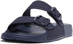 Fitflop Women's Iqushion Two-bar Buckle Slides Sandal, Midnight Navy, 8 US