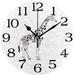 linomo Abstract Colorful Giraffe Wall Clock Decor, Silent Non Ticking Round Clock Quiet for Kitchen Living Room Bedroom Bathroom Office