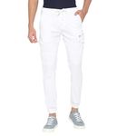 BEEVEE Mens White Fixed Waist Cargo Jogger Pant with Drawstring.(White_40)