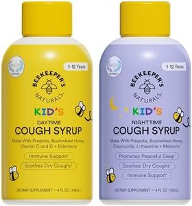Beekeeper's Naturals Kids Honey Cough Syrup – Day & Night Value Pack – Immune Support with Elderberry, Vitamin C, D, Propolis & Raw Honey – Soothing, Clean Ingredients – Two Pack, 2 x 4 fl oz