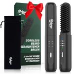 REHOYO Beard Straightener for Men, Cordless Heated Hair & Beard Brush with Anti-Scald & Ionic Technology, 3 Temperature Setting Beard Straightener Comb, Portable Straightening Brush for Home Travel