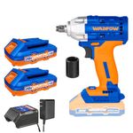 WADFOW Cordless Impact Wrench, Brushless Motor, 300 Nm, Impact Wrench, 3300 bpm, LED Light, Forward & Reverse, Cordless torque wrench With 2 pcs Batteries, Socket