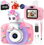 Skirfy Kids Camera,Unicorns Camera 1080P HD Digital Video Camera for Girl Toys 3-12, Selfie Camera Toys for Girls, Toddlers Birthday Gift Girl Toys Age 4-5 Boys with 32GB SD Card