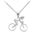 Female Cyclist Sports Pendant Necklace in 925 Sterling Silver, 16"