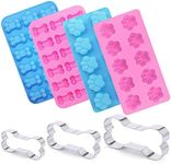 findTop Set of 7, Puppy Dog Paw and Bone Silicone Molds with Stainless Steel Bone Cookie Cutter, Food Grade Silicone Molds (Pink & Blue), Assorted Sizes Dog Bone Biscuit Cookie for Chocolate, Ice Cube