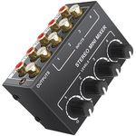 LiNKFOR 4 Channel Stereo Audio Mixer CX400 Metal Shell Support RCA Input and Output Mini Passive Stereo Mixer with Separate Volume Controls