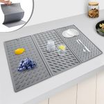 Silicone Dish Drying Mat for Kitchen Counter, collapsible dish drying mat Large with Hook, Non-Slip dish drying mat, Easy to Clean, 24x16In