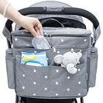 Universal Parents Diaper Organizer Bag with Stroller Attachments. Large Strollers Insulated Baby Bag. 3 Ways to Carry - Shoulder, Messenger Bag, Backpack. (Light Grey)