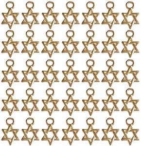 SYBKED Creative Golden Mini Hollow Pendant Alloy Accessories DIY Handmade Necklace Hair Accessories Bracelet Pendant Phone Decoration Jewelry (50 Piece, Six-Point Star)