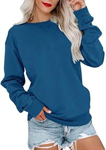 Bingerlily Womens Casual Long Sleeve Sweatshirt Crew Neck Cute Pullover Relaxed Fit Tops, Blue, X-Large