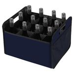 LITLANDSTAR 12 Bottle Wine Carrier, Collapsible Wine Bottle Storage Box Premium Felt Liquor Bottle Tote with Handles for Travel/Party/Picnic/Vacation, Dark Blue