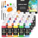 Shuttle Art Acrylic Paint, 25 Colors Acrylic Paint Set, 2oz/60ml Bottles, Rich Pigmented, Waterproof, Premium Acrylic Paints for Artists, Beginners and Kids on Canvas Rocks Wood Ceramic Fabric