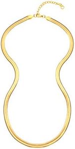 EMATU 18k Real Gold Plated Flat Snake Chain Herringbone Choker Necklace for Women (5MM,14"-22"), Stainless Steel, No Gemstone