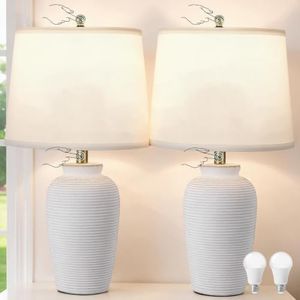 ZSMAIKU 23" Ceramic White Table Lamps Set of 2,Touch Dimmable Bedside Lamps