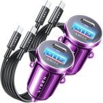 Super Fast iPhone 16 Car Charger USB C,2 Pack LISEN 54W iPhone 15 Car Charger,USB C Car Charger[Metal]Type C Car Charger Fast Charging [PD+QC] Car Charger Adapter for iPhone 16 Pro Max Plus/15,Purple