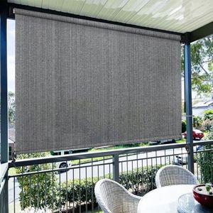 Amagenix Outdoor Roller Shades 8'(W) X 8'(H), Exterior Cordless Patio Shades Roll Up Outdoor Blinds with 90% UV Protection, Two-Section Poles with One-Piece Fabric, Grey