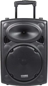 DYNASONIC - Dynapro 10’ (Segunda Generación) Altavoz portátil Sistema Audio Profesional Potencia 500W - USB Bluetooth Radio FM Micrófonos, Negro - Soporte para Dispositivos movil y Tablet