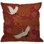 HGOD DESIGNS Japanese Throw Pillow Cover,Asian Oriental Two Cranes and Chrysanthemums Japan Wave Floral Pattern Decorative Pillow Cases Linen Square Cushion Covers for Home Sofa Couch 18x18 inch