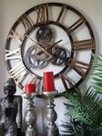 76cm Large Metal Skeleton Gear Wall Clock - 100% Metal - Rustic Gold Colour - Industrial Mechanical Look - Roman Numerals - Wall Art - Silent Clock